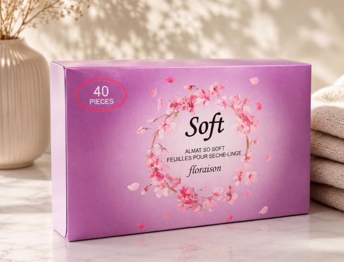 40-pack droogtrommel doekjes - Floral