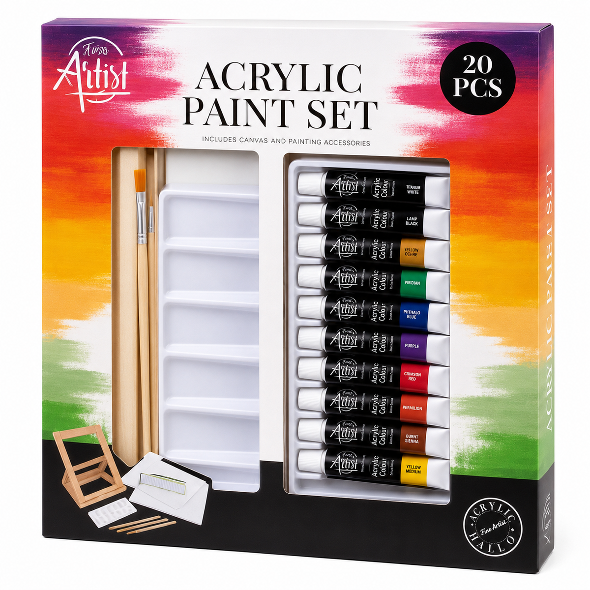 Schilderset met acrylverf, doek, kwasten en zeil