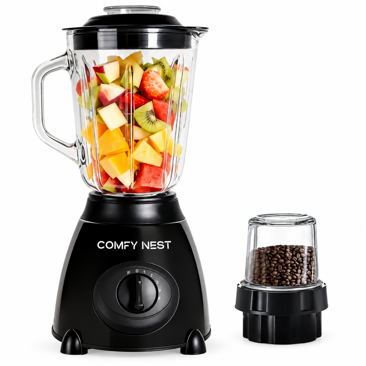 2-in-1 glazen blender en molen - zwart 800w