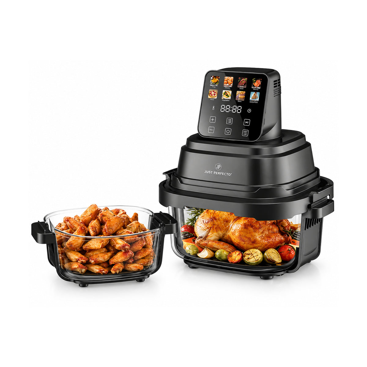 Draagbare glazen airfryer - 1,5 L + 4 L