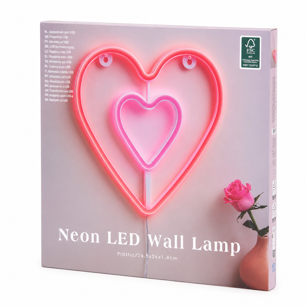 Neon wandlamp hart roze