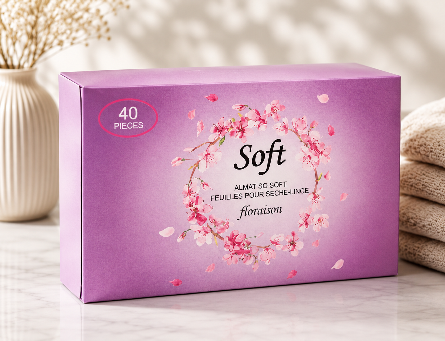 40-pack droogtrommel doekjes - Floral