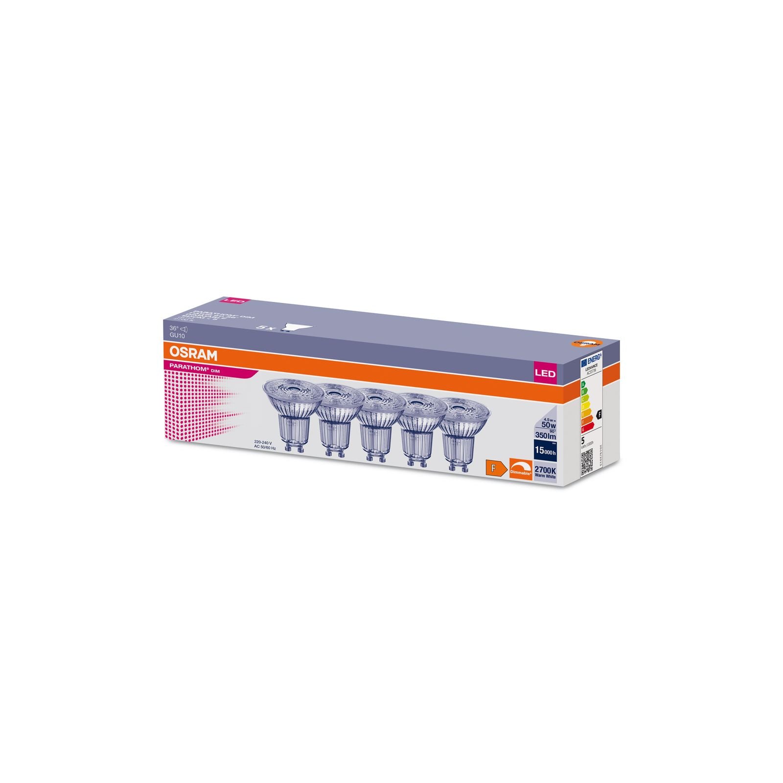 5x Osram Parathom LED Spot GU10 Warm wit