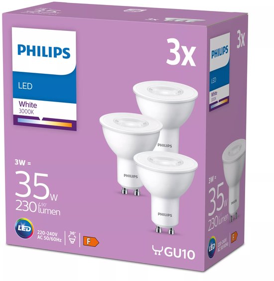 Philips Led spotje | Led Spot Lamp GU10 - 3 W Vervangt 35W - 3000K