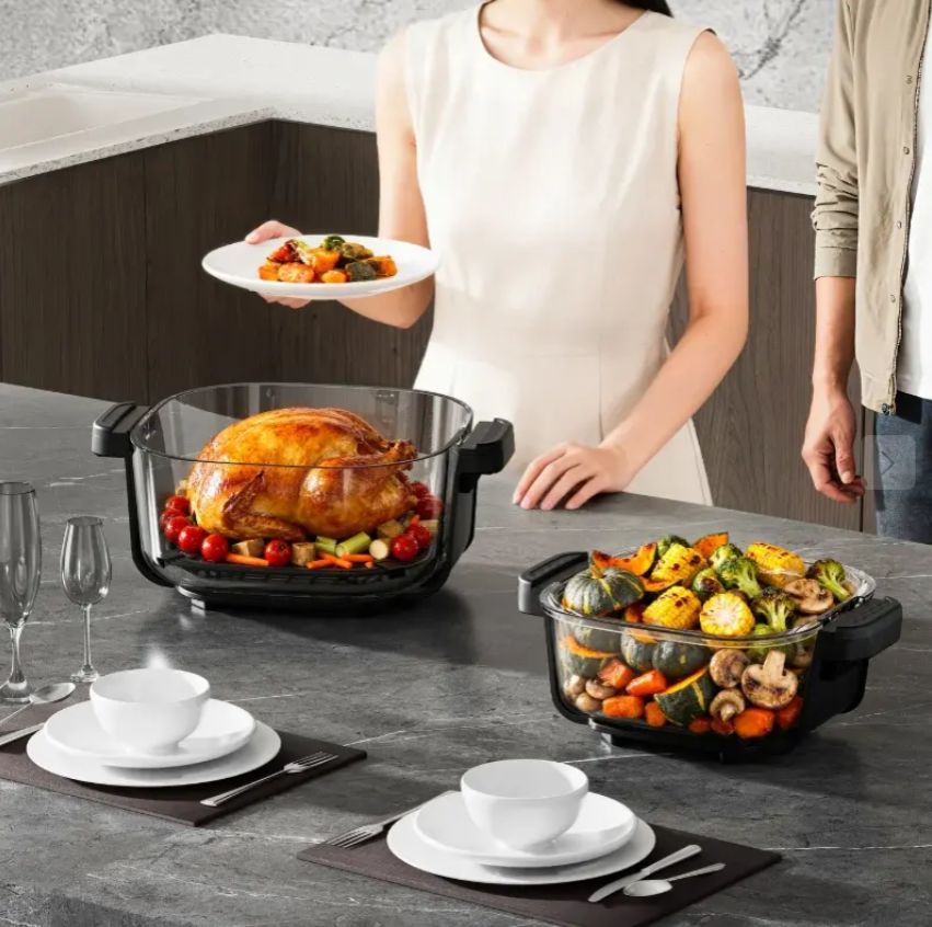 Draagbare glazen airfryer - 1,5 L + 4 L
