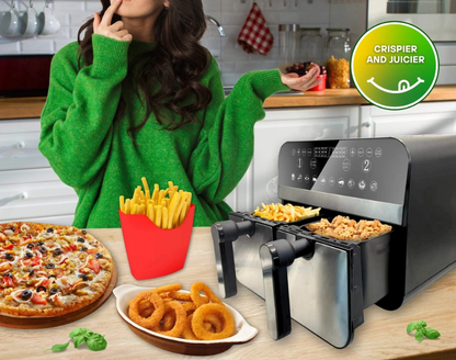 Digitale RVS airfryer met dubbele mand 2400 W - 9 L
