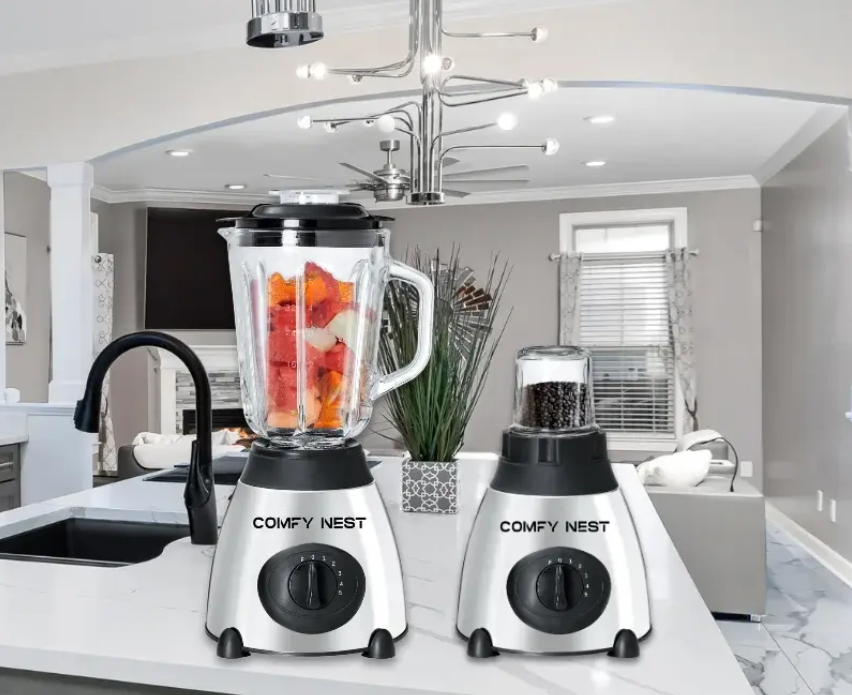 2-in-1 glazen blender en molen - grijs 800w