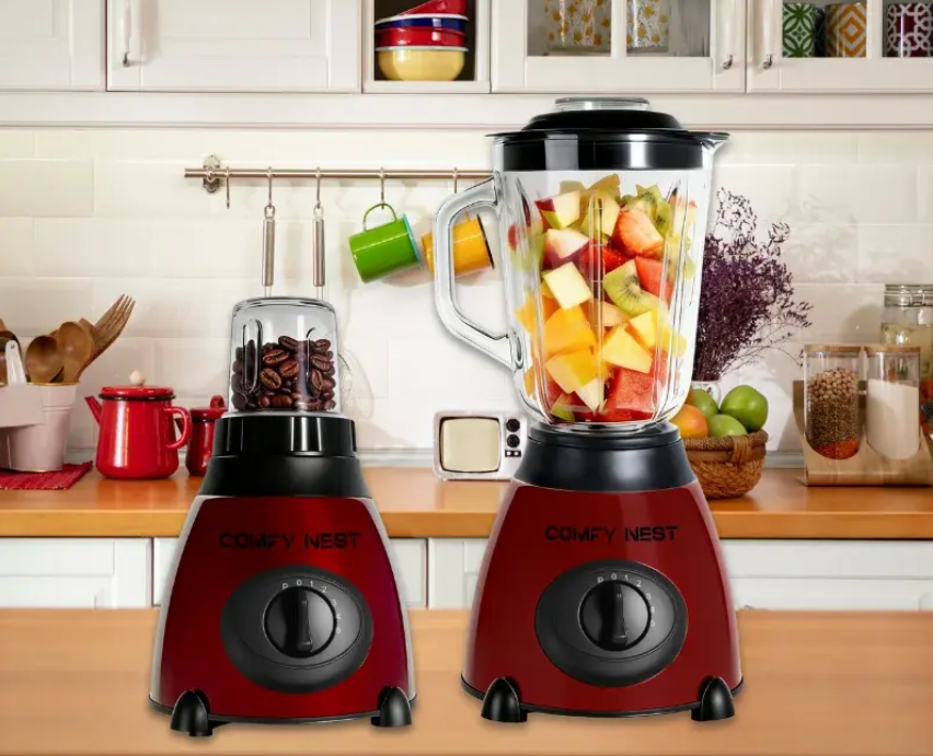 2-in-1 glazen blender en molen - rood 800w