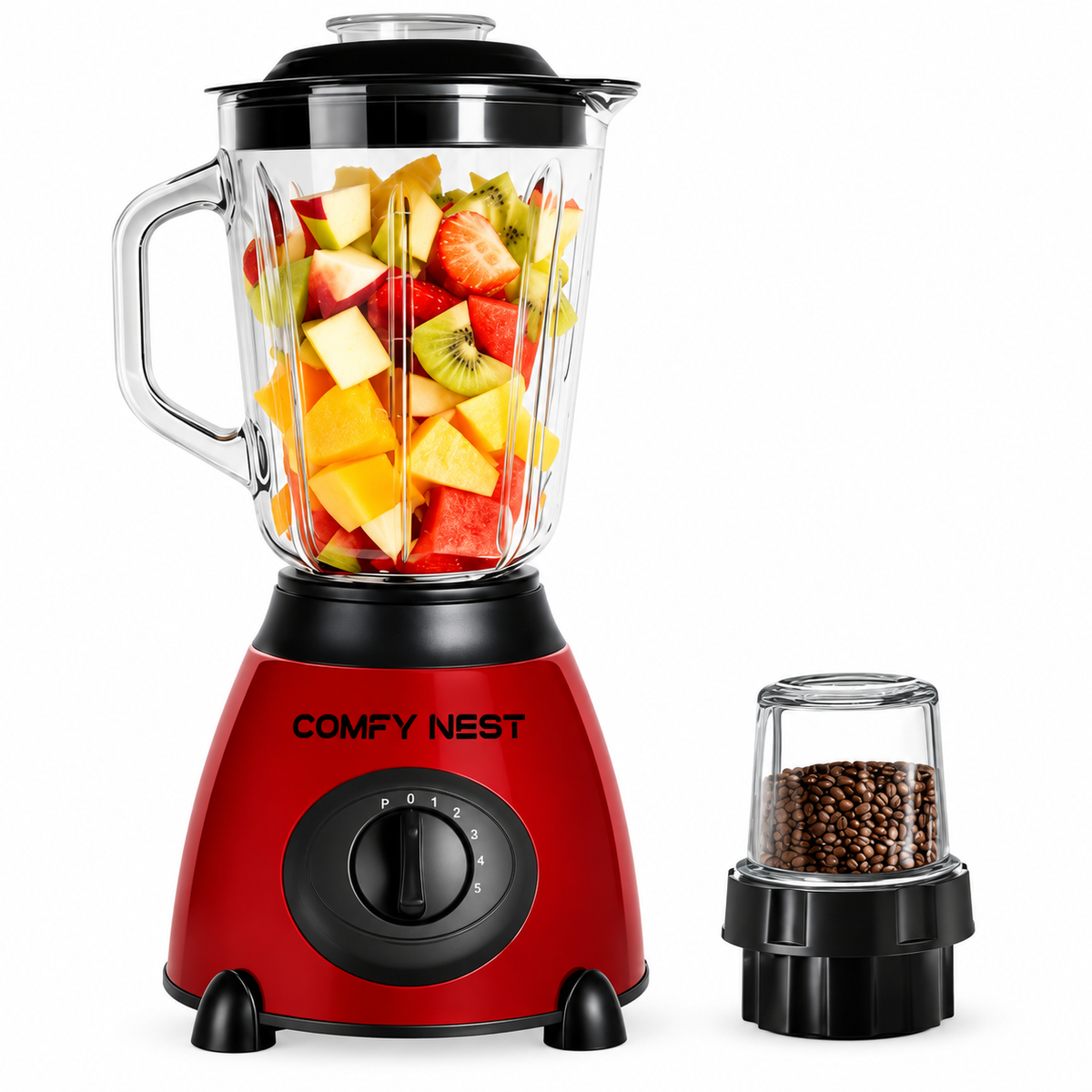 2-in-1 glazen blender en molen - rood 800w
