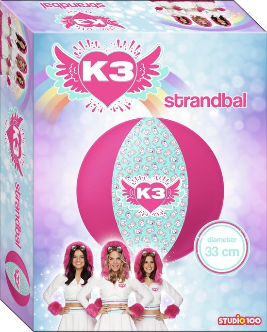 K3 Strandbal - Roze / Blauw - 33 cm