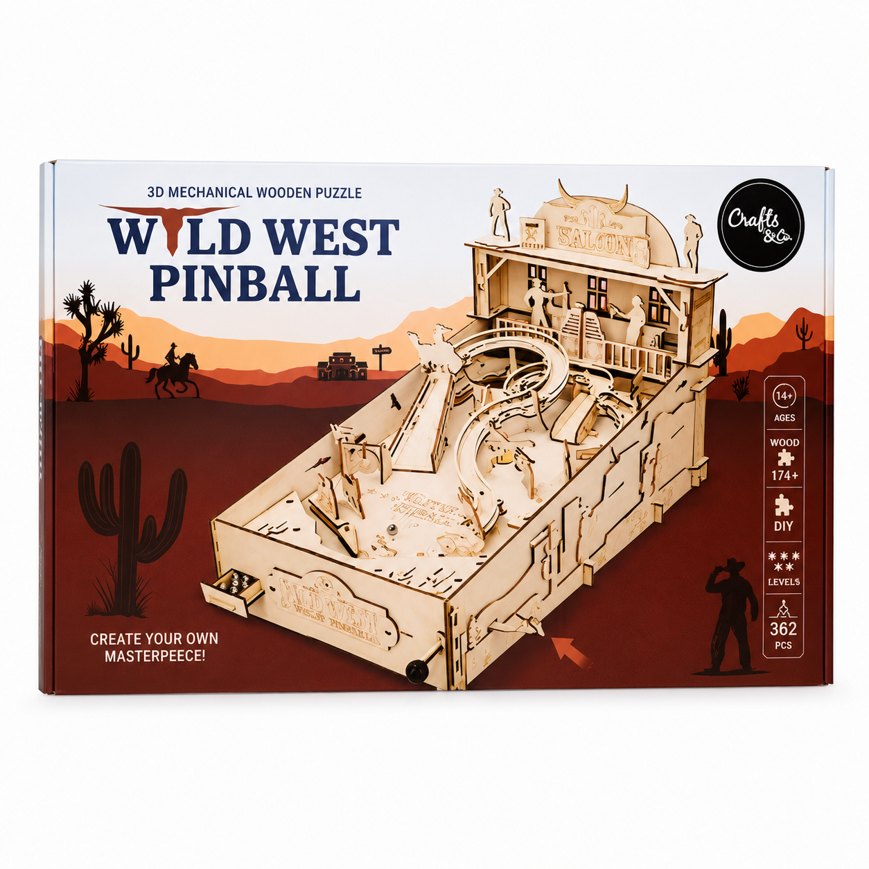 3D Wild West houten flipperkastspel